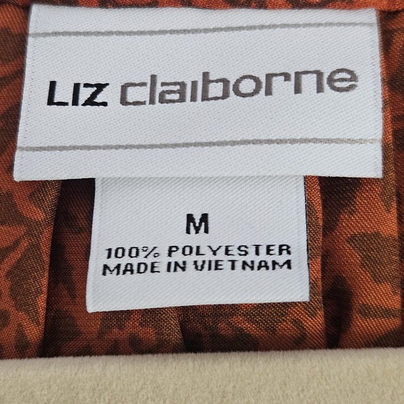 Liz Claiborne Women's Silky Medium Top Burnt Orange Black Blouse Shirt Dressy - Picture 4 of 5